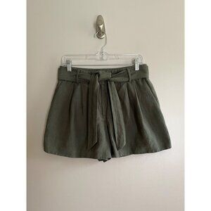 Ann Taylor Linen Blend Shorts Womens 6 Olive Green 4" Inseam Belted with Pockets